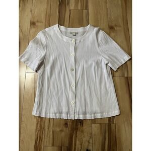 Appleseed Women's Sz L White Button Front Blouse Shirt Textured Cotton Coastal